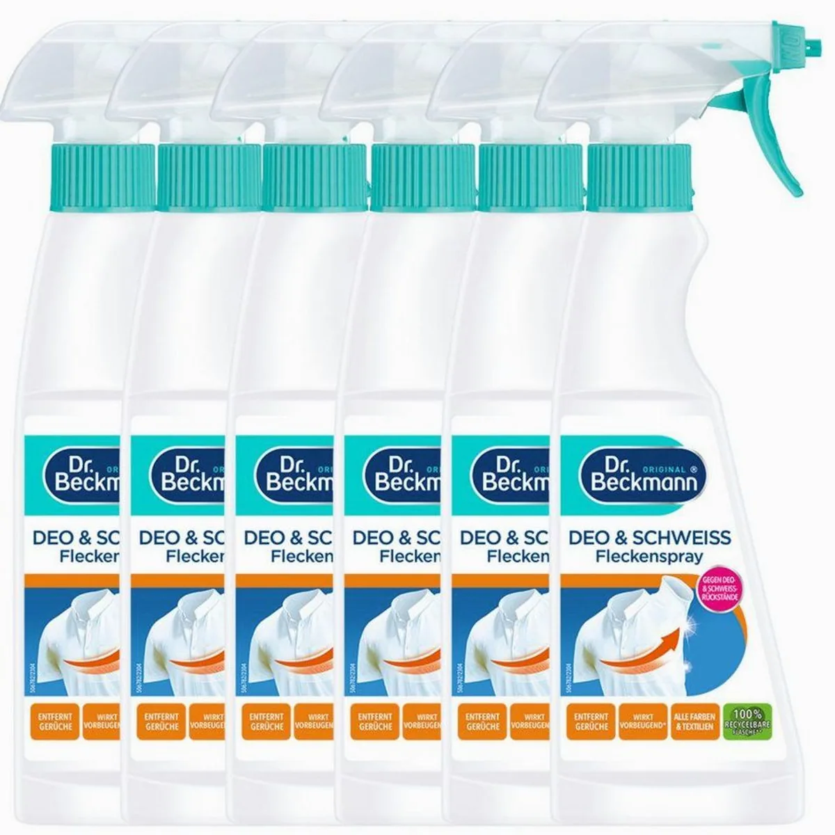 Dr. Beckmann Flecken-Spray Deo & Schweiß, effektive Rückstandsbekämpfung, 250ml – 6er Set