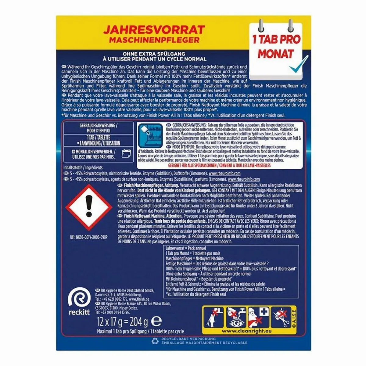Finish Spülmaschinenpflege Tabs, effektive Reinigung, einfache Anwendung, 12 Stück 2