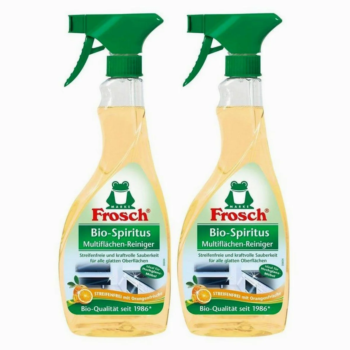 Frosch Bio-Spiritus Multiflächen-Reiniger, kraftvolle Reinigung für verschiedene Oberflächen — 500 ml Sprühflasche im 2er Pack