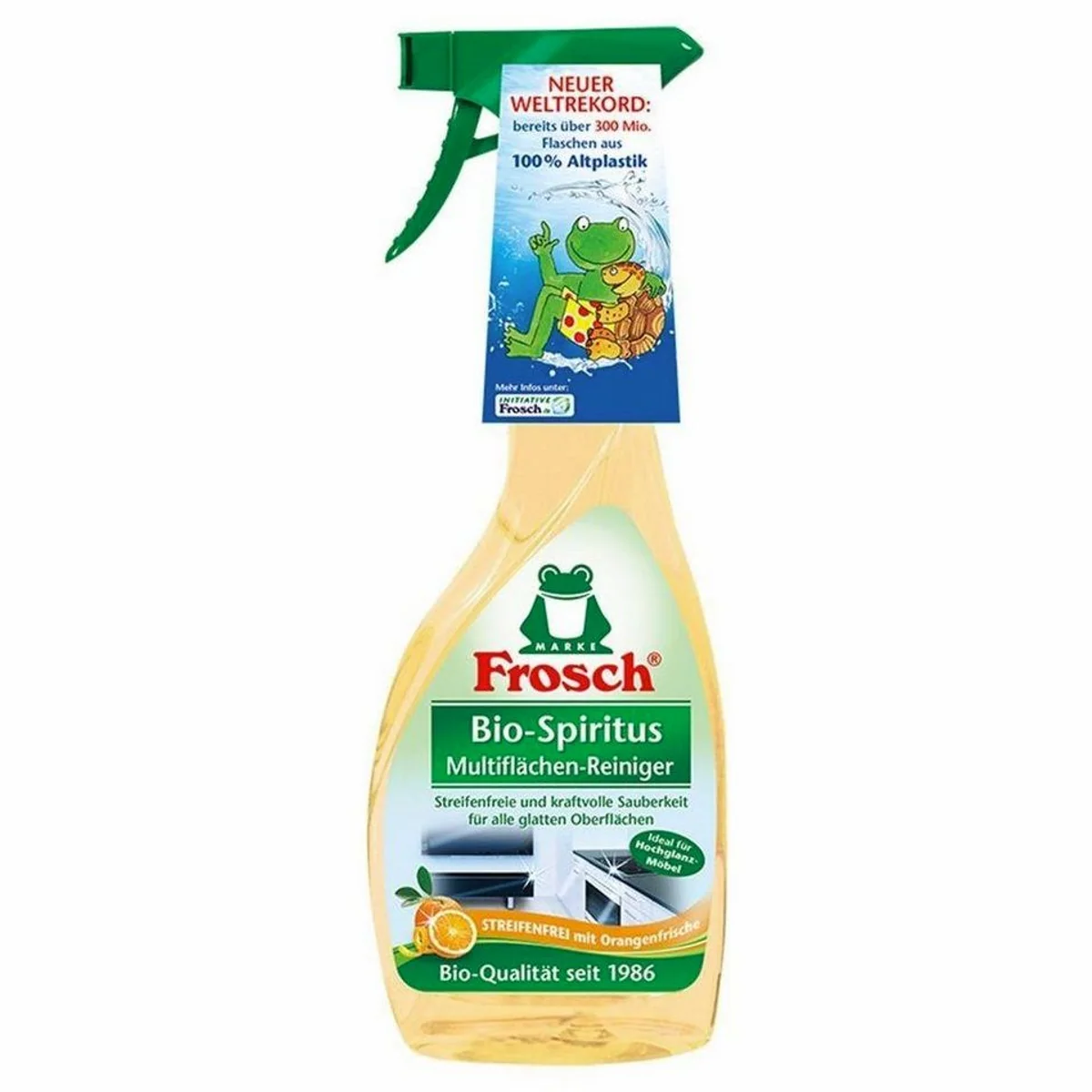 Frosch Bio-Spiritus Multiflächen-Reiniger, kraftvolle Reinigung für verschiedene Oberflächen — 500 ml Sprühflasche im 2er Pack 2