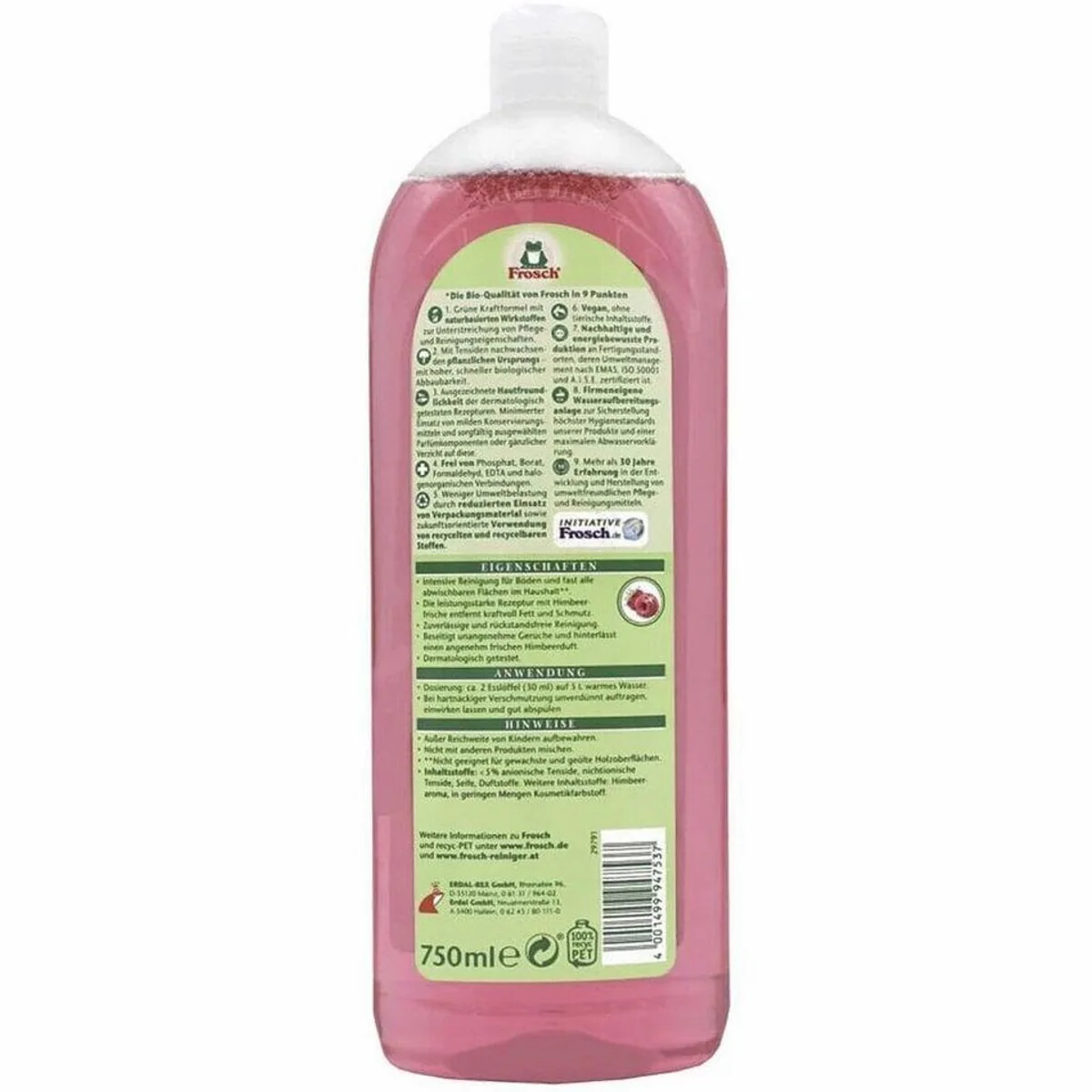 Frosch Himbeer Allzweckreiniger, kraftvolle Reinigung, frischer Duft, 750 ml 2