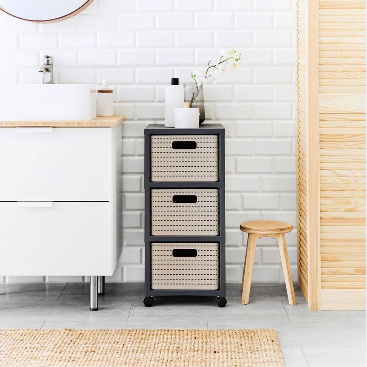 Rotho COUNTRY Rollcontainer, eleganter Rattan-Look, praktische Aufbewahrung, flexible Nutzung 2