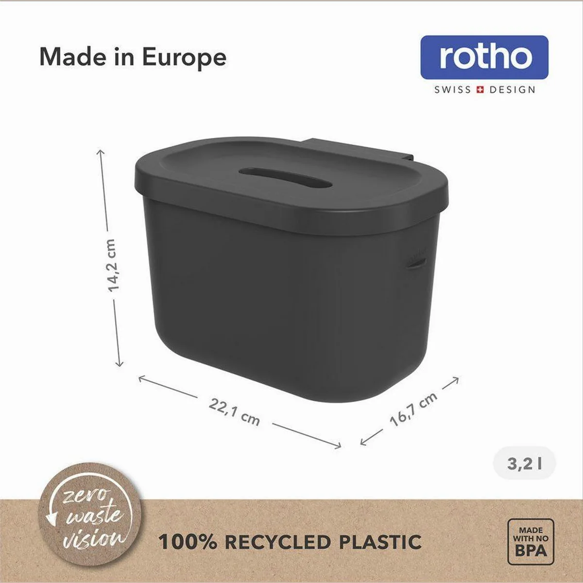 Rotho SALSA Bioabfalleimer Set, 3,2 l und 6 l — flexible Nutzung, recycelter Kunststoff, hygienisch 3