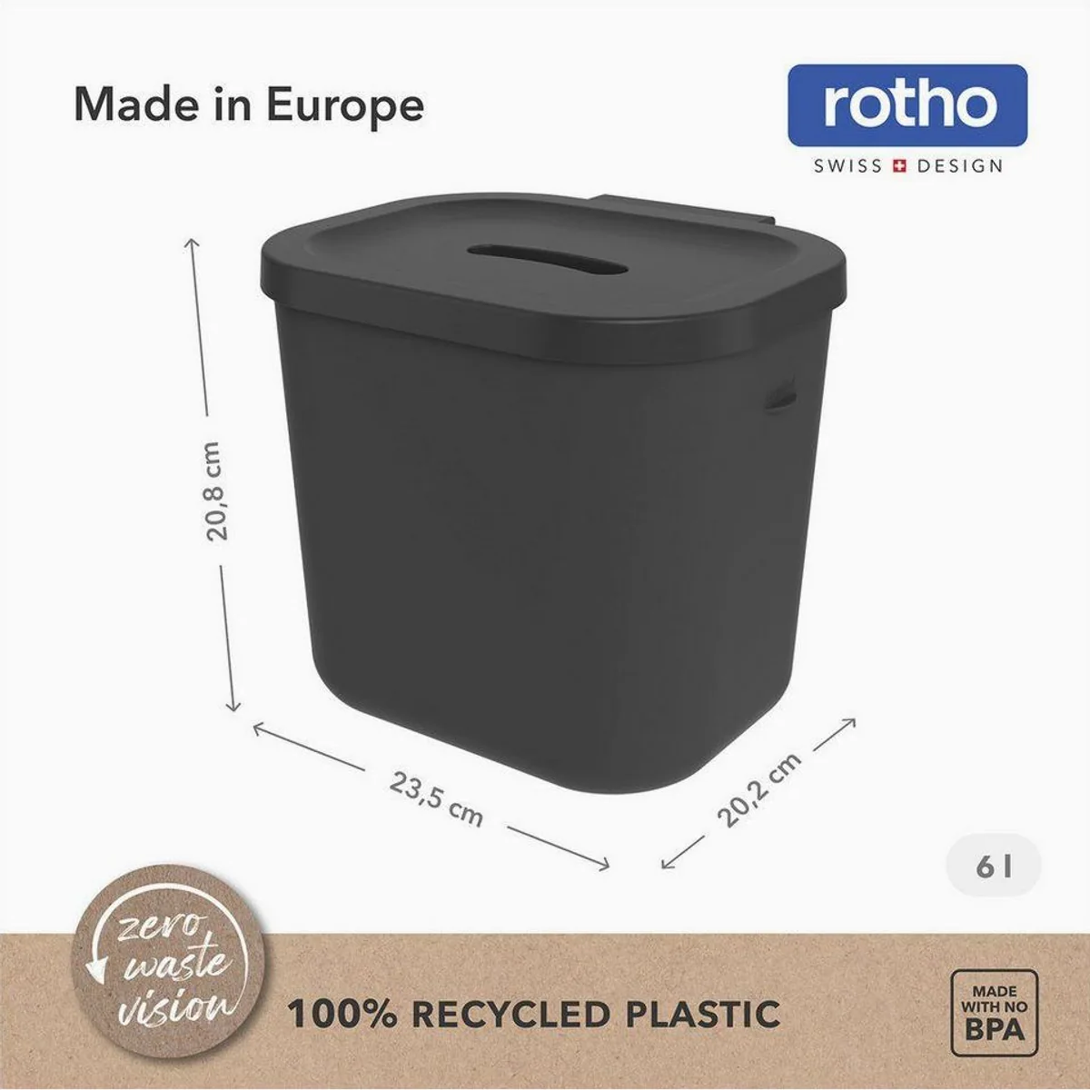 Rotho SALSA Bioabfalleimer Set, 3,2 l und 6 l — flexible Nutzung, recycelter Kunststoff, hygienisch 4