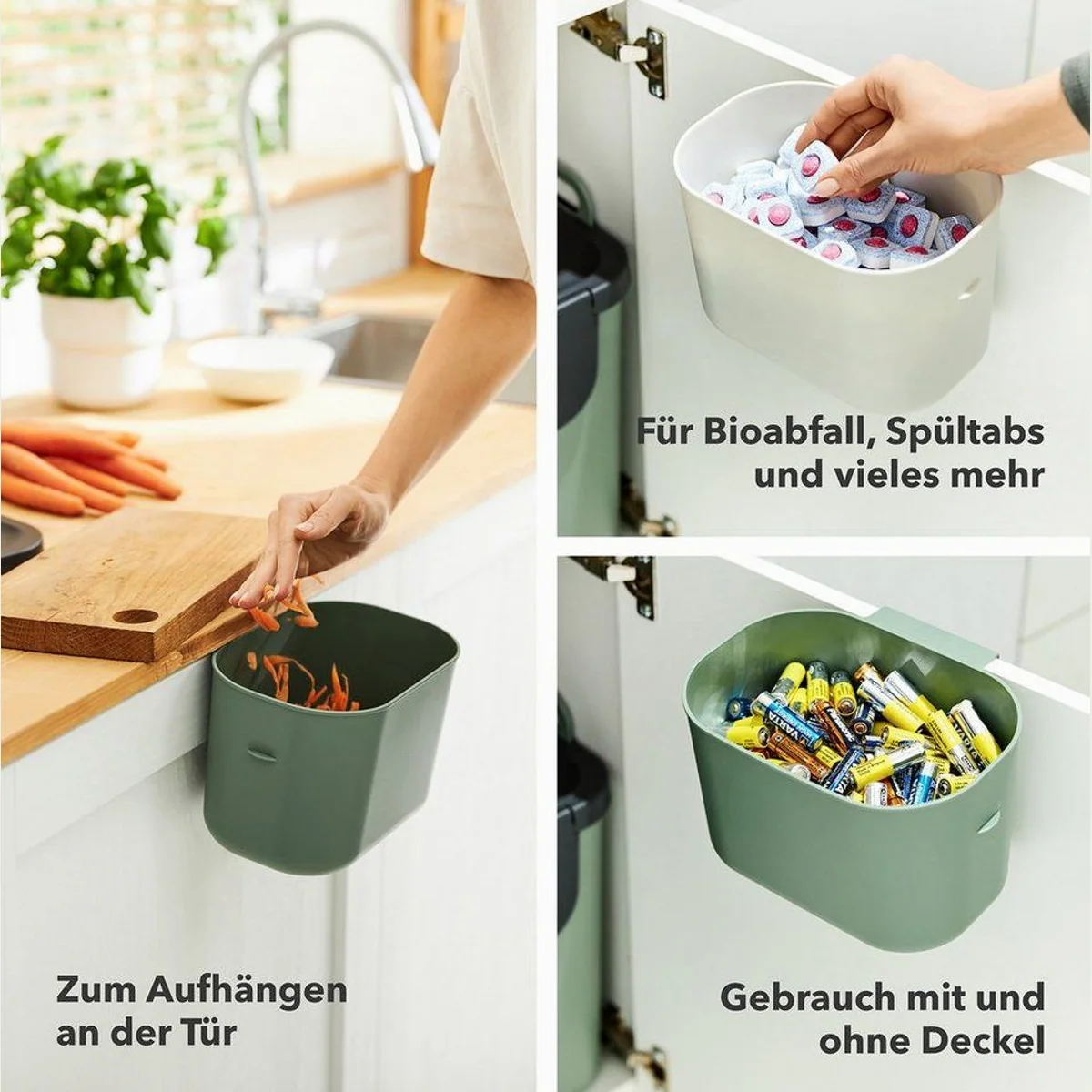 Rotho SALSA Bioabfalleimer Set, 3,2 l und 6 l — flexible Nutzung, recycelter Kunststoff, hygienisch 5