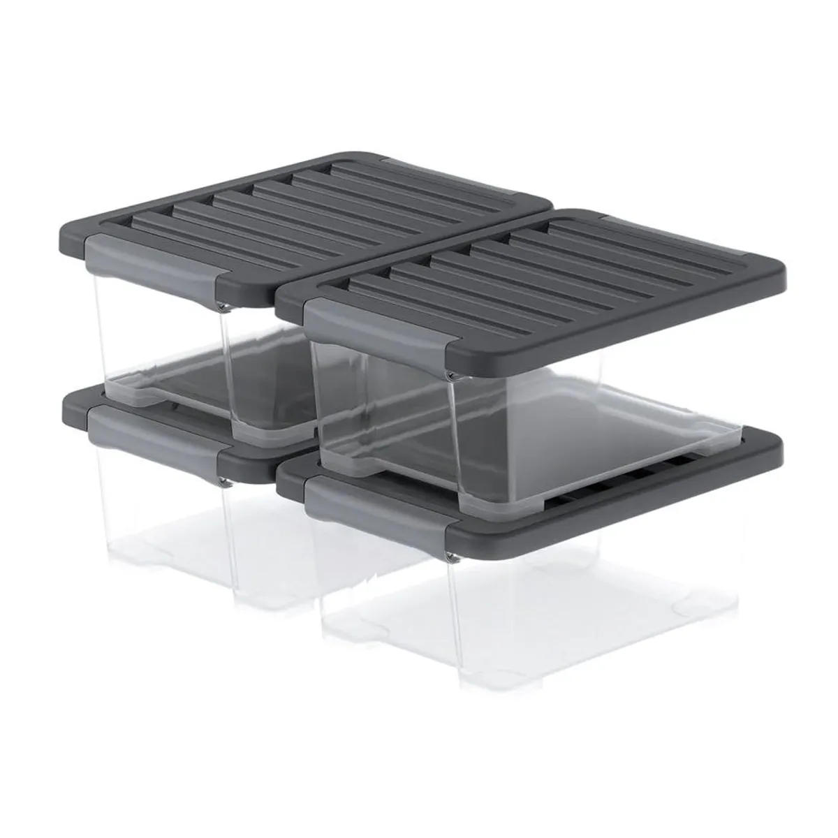 Rotho CORE Plus Stapelbox 4er-Set, 11 l Volumen, modulare Ordnungslösung