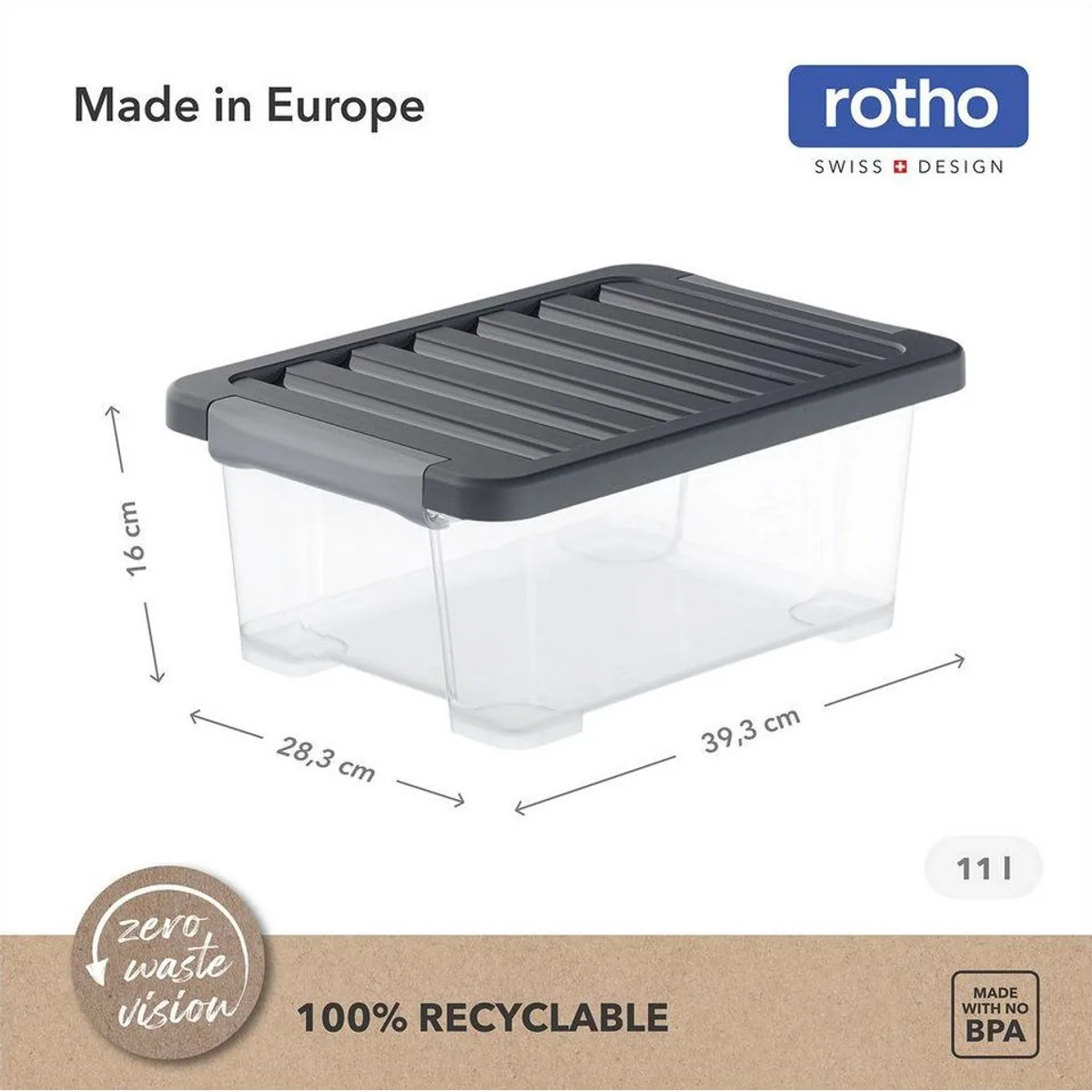 Rotho CORE Plus Stapelbox 4er-Set, 11 l Volumen, modulare Ordnungslösung 3