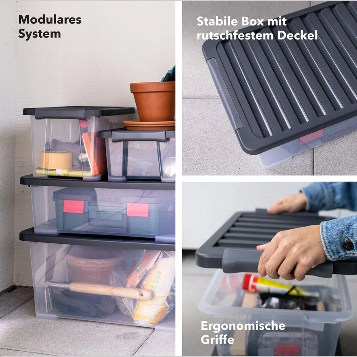 Rotho CORE Plus Stapelbox 4er-Set, 11 l Volumen, modulare Ordnungslösung 4