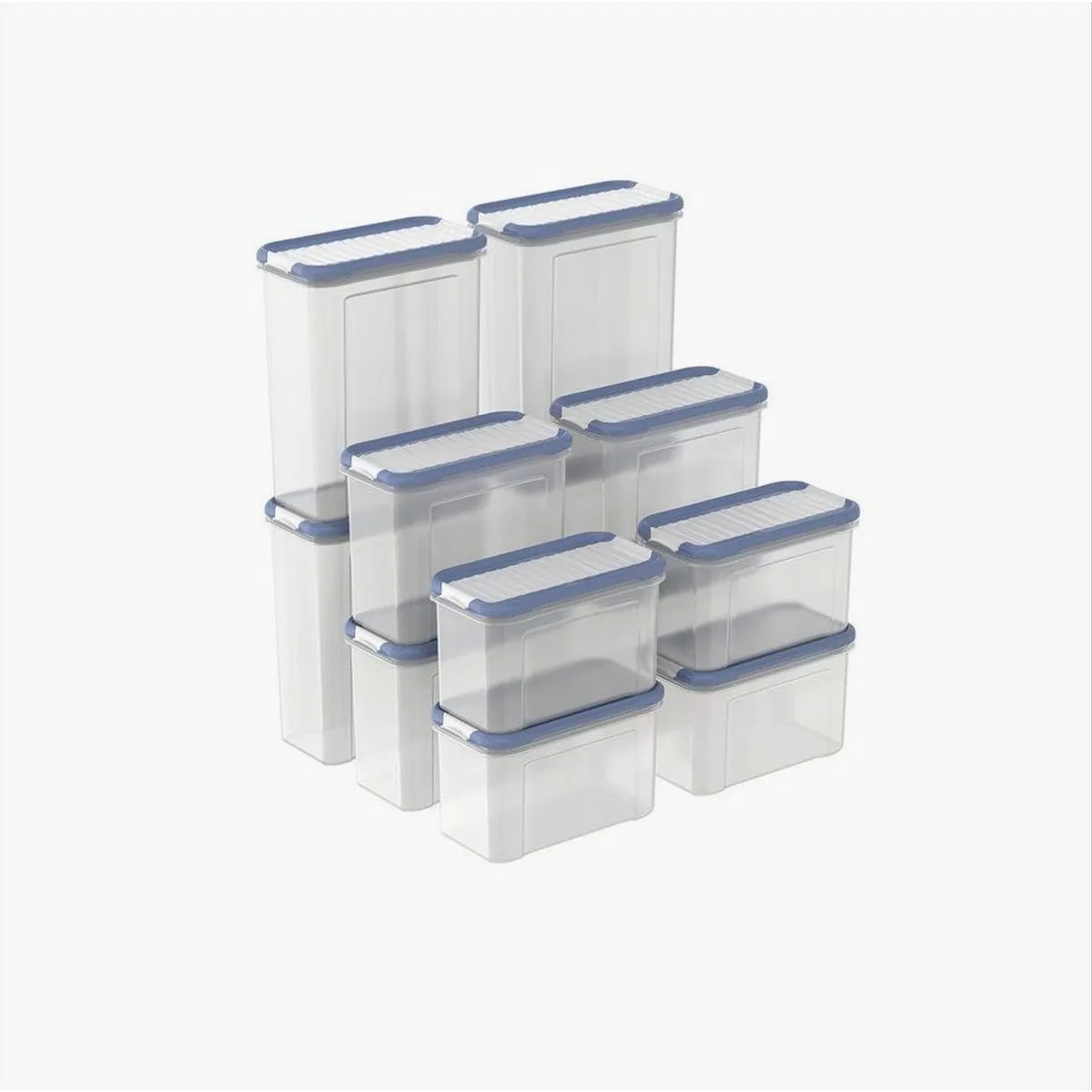 Rotho DOMINO Vorratsdosen Set, 12-teilig mit Streu- und Schüttdeckel – platzsparend, transparent, hygienisch