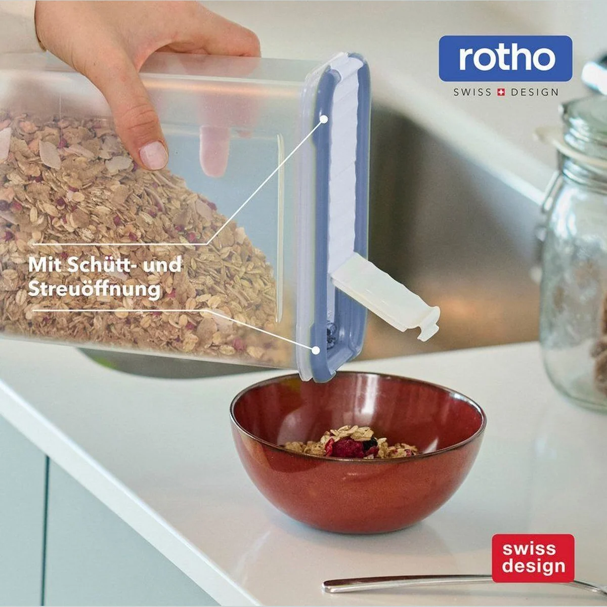 Rotho DOMINO Vorratsdosen Set, 12-teilig mit Streu- und Schüttdeckel – platzsparend, transparent, hygienisch 3