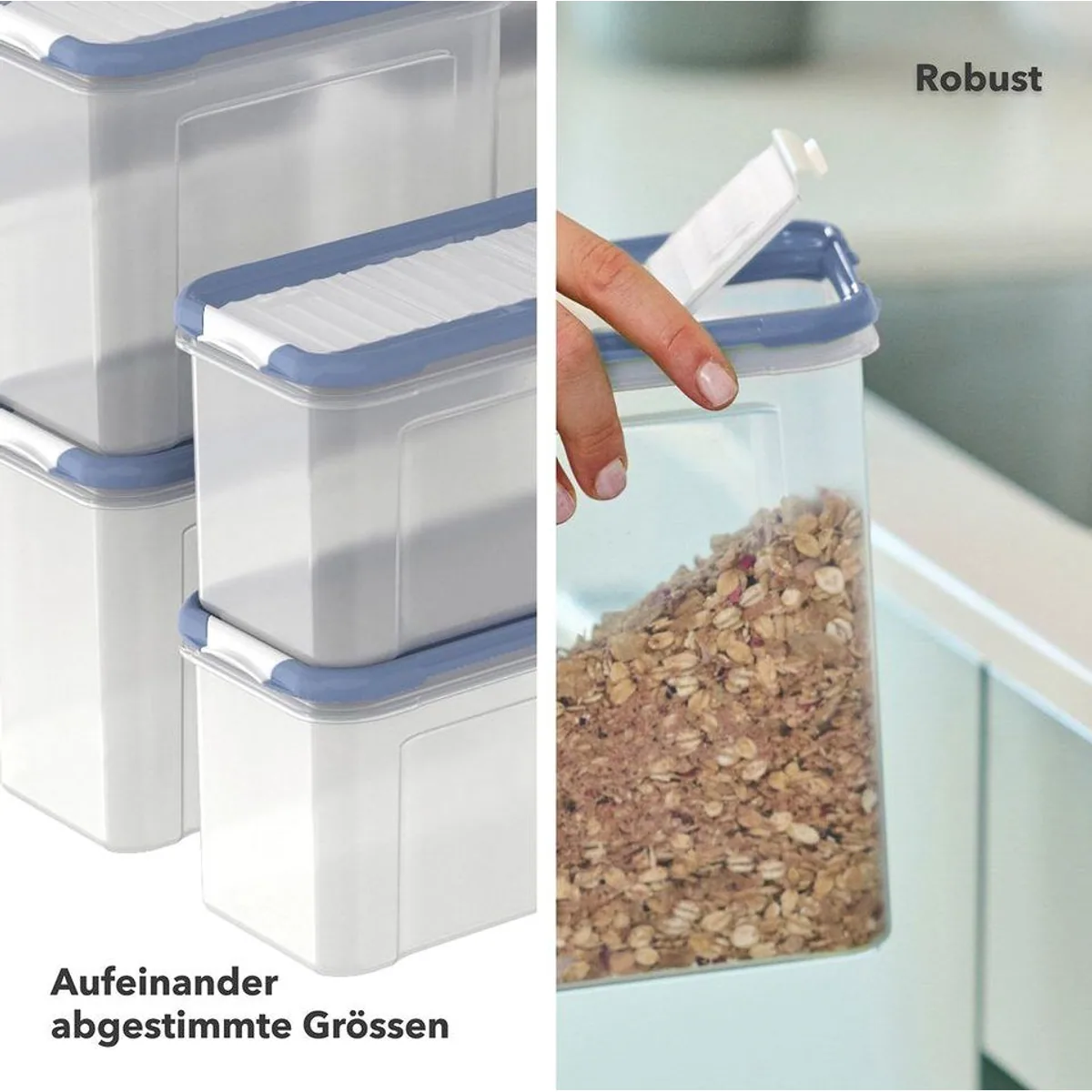 Rotho DOMINO Vorratsdosen Set, 12-teilig mit Streu- und Schüttdeckel – platzsparend, transparent, hygienisch 4