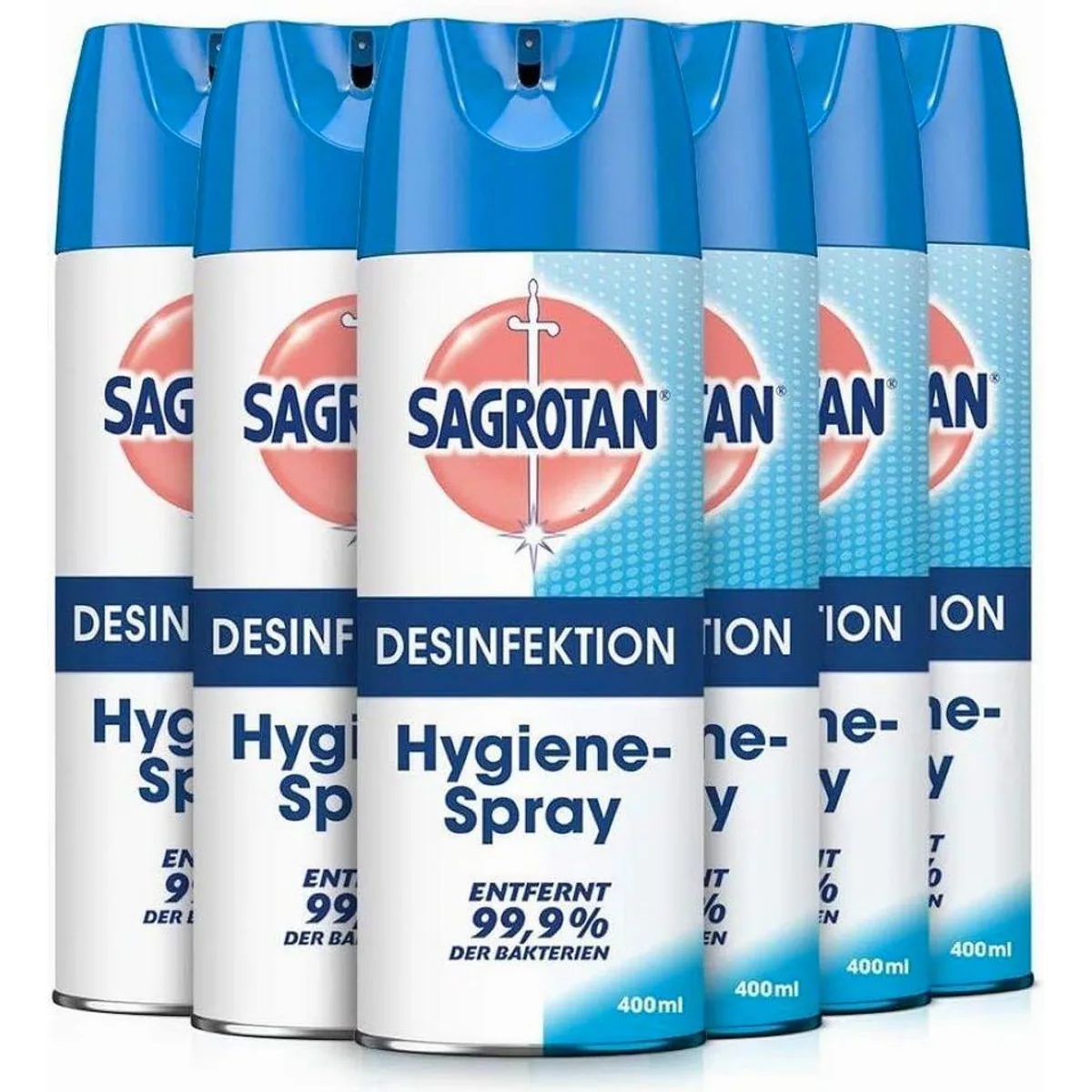 Sagrotan Hygiene-Spray Aerosol 6 x 400ml, effektive Bakterienbeseitigung, frischer Duft, vielseitig einsetzbar