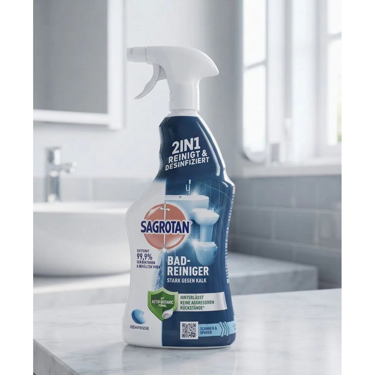 Sagrotan Bad-Reiniger Ozeanfrische, effektive Hygiene, kalklösende Formel, Anti-Schmutz-Film