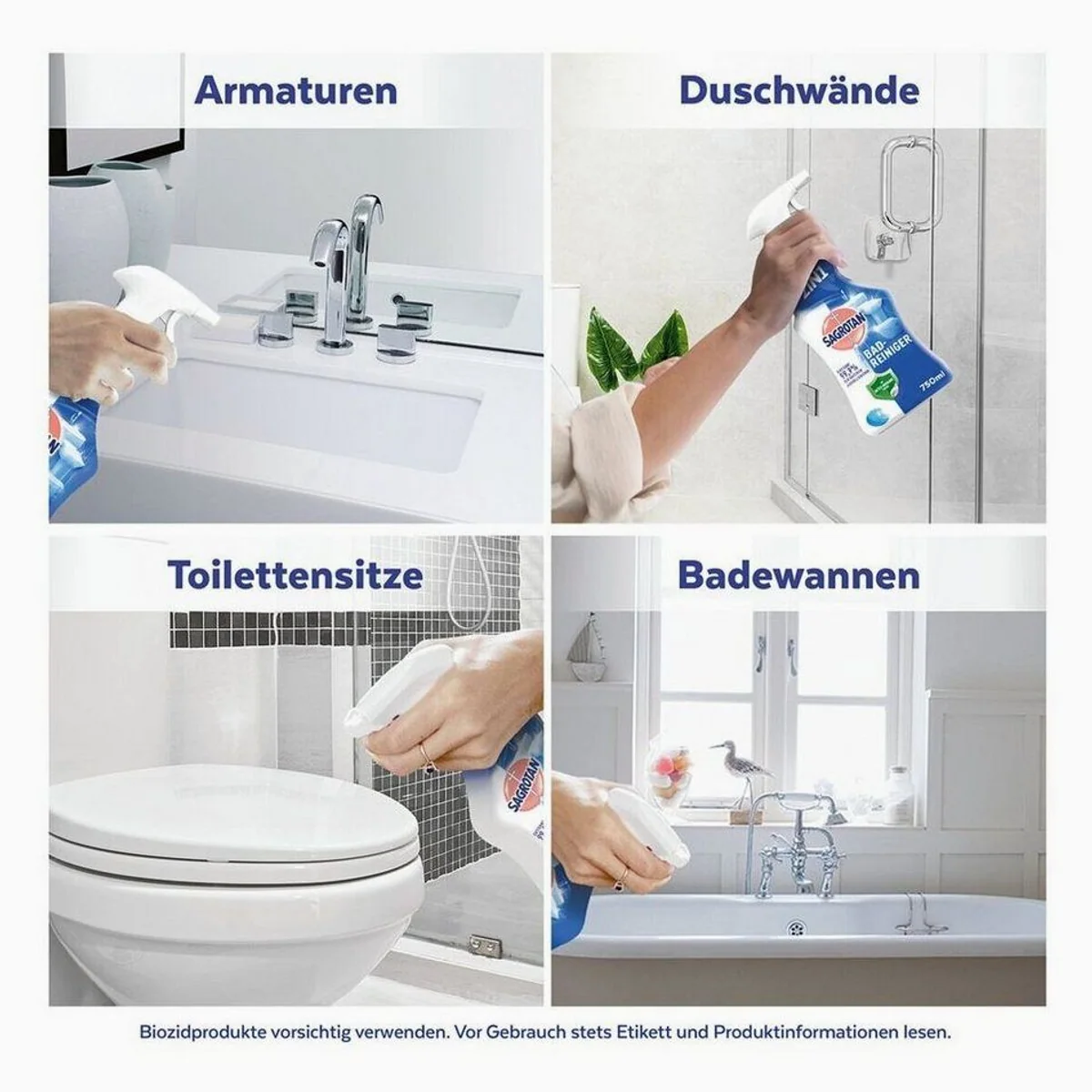 Sagrotan Ozeanfrische Badreiniger, effektive Desinfektion und Reinigung — 2in1 Formel, angenehmer Duft, schnelles Einwirken 3