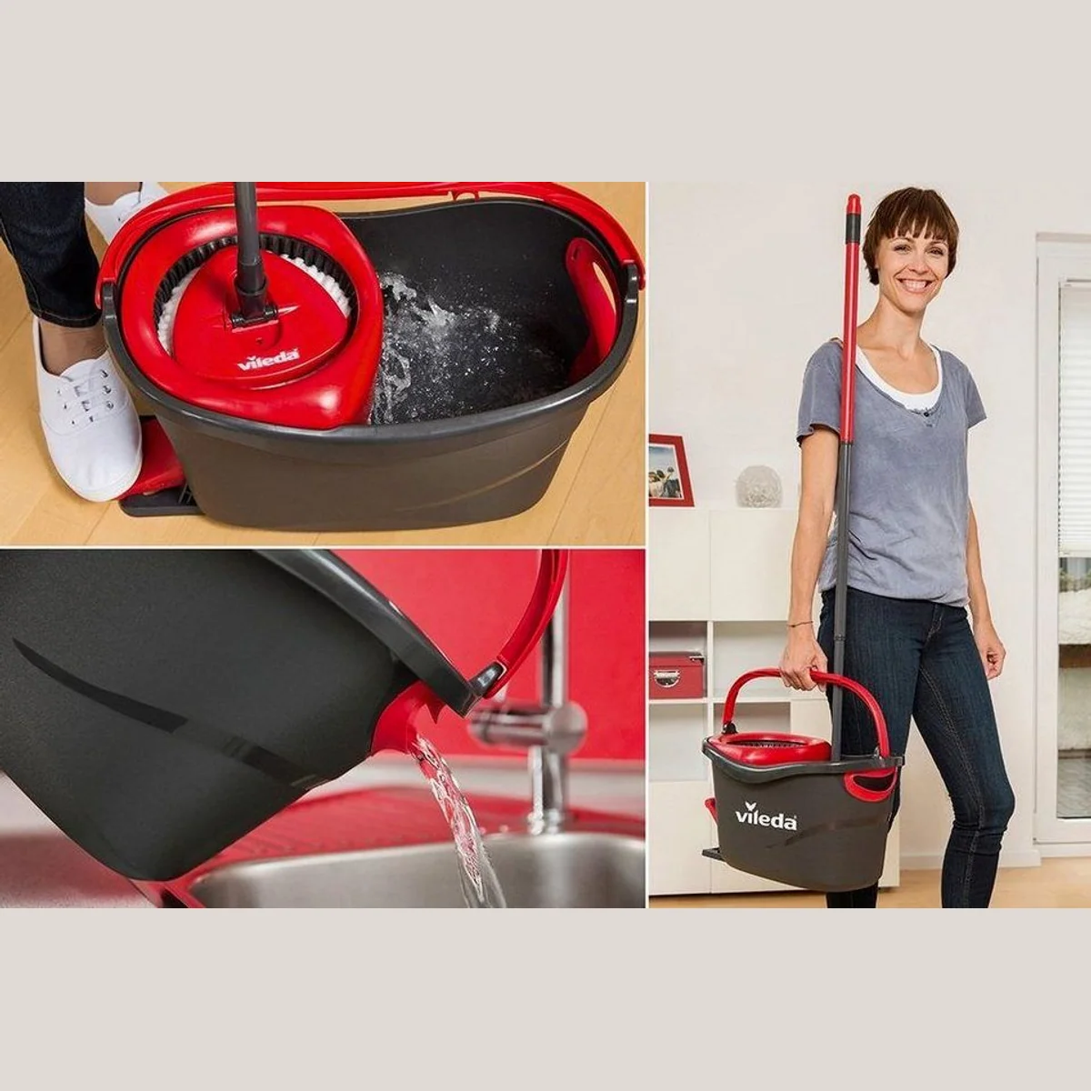 Vileda Turbo Easy Wring & Clean Bodenwischer-Set, ergonomisch, extrem saugfähig, einfache Handhabung 4