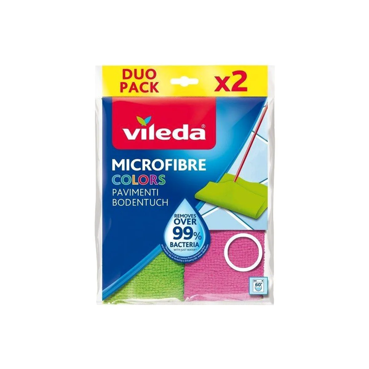 Vileda Bodentuch Microfibre Colors Duo Pack, hohe Saugkraft, vielseitig einsetzbar, ansprechendes Design