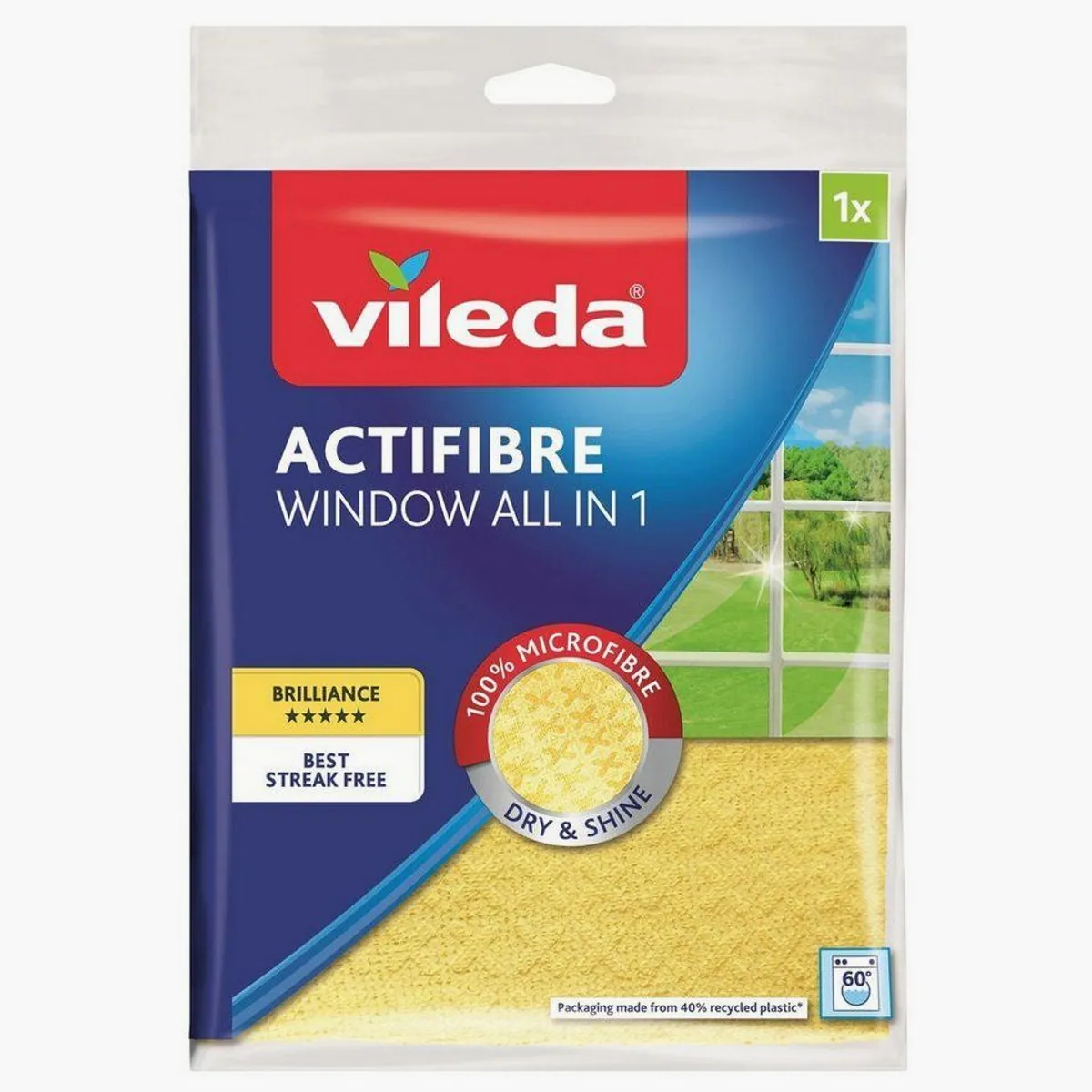 Vileda Actifibre Glastuch, streifenfreie Reinigung, hohe Wasseraufnahme, fusselfrei