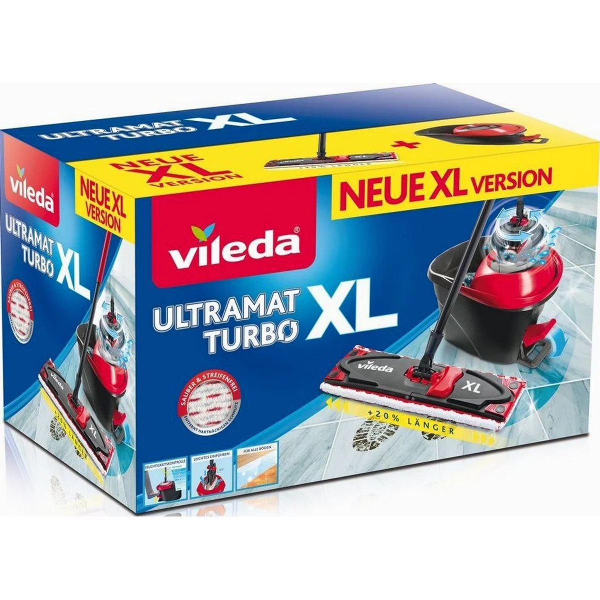 Vileda Ultramax XL Bodenwischer-Set, ideal für große Flächen – inkl. Eimer mit PowerSchleuder 5