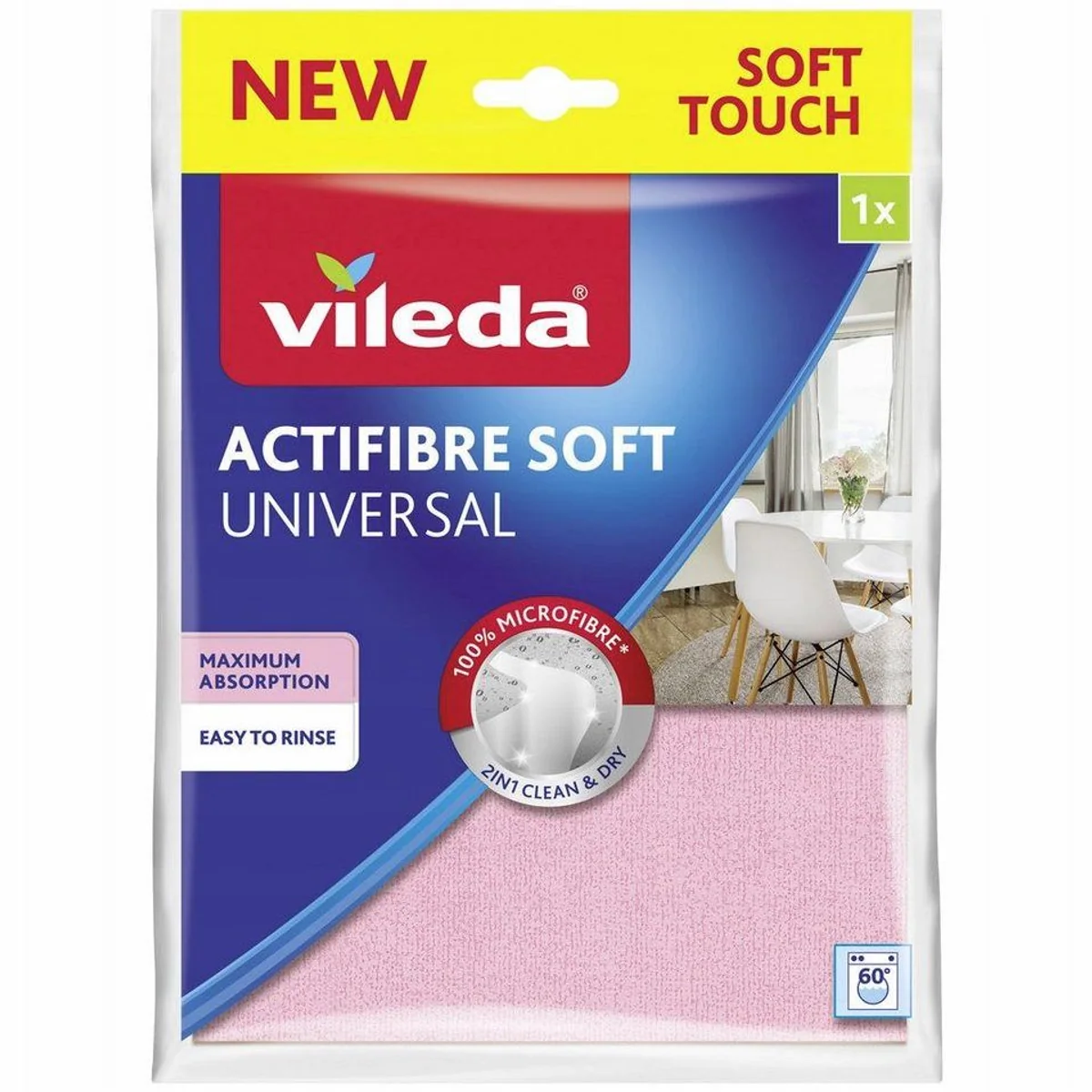 Vileda Actifibre Soft Tuch, hohe Absorptionskraft, streifenfreie Reinigung, sanft zu Oberflächen