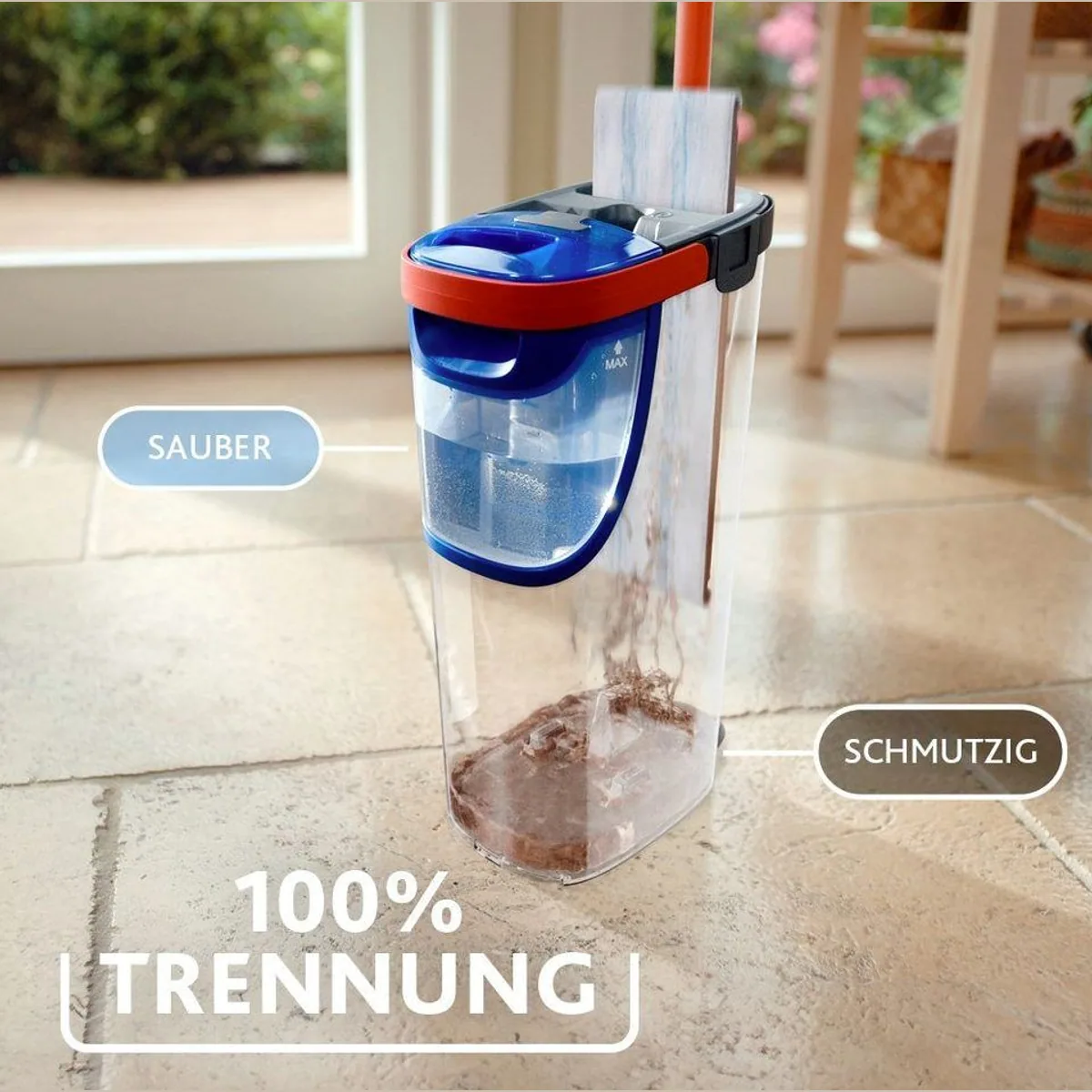 Vileda H2PrO Flat Mop System, 100 % Trennung von Wasser, ergonomisches Design — Set, 3-teilig 3