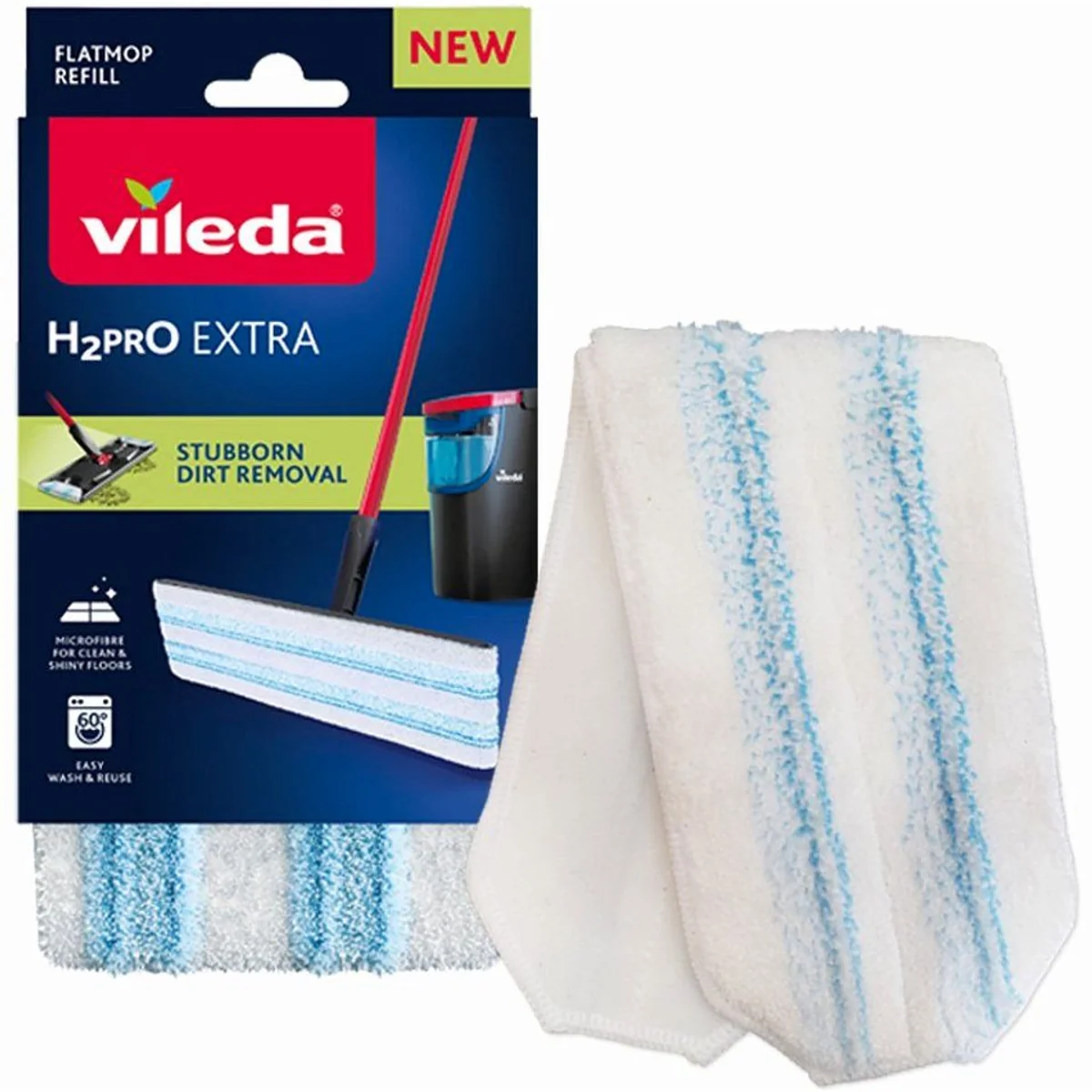 Vileda H2Pro Flatmop Ersatzbezug, leistungsstarke Mikrofasern, für alle Hartböden