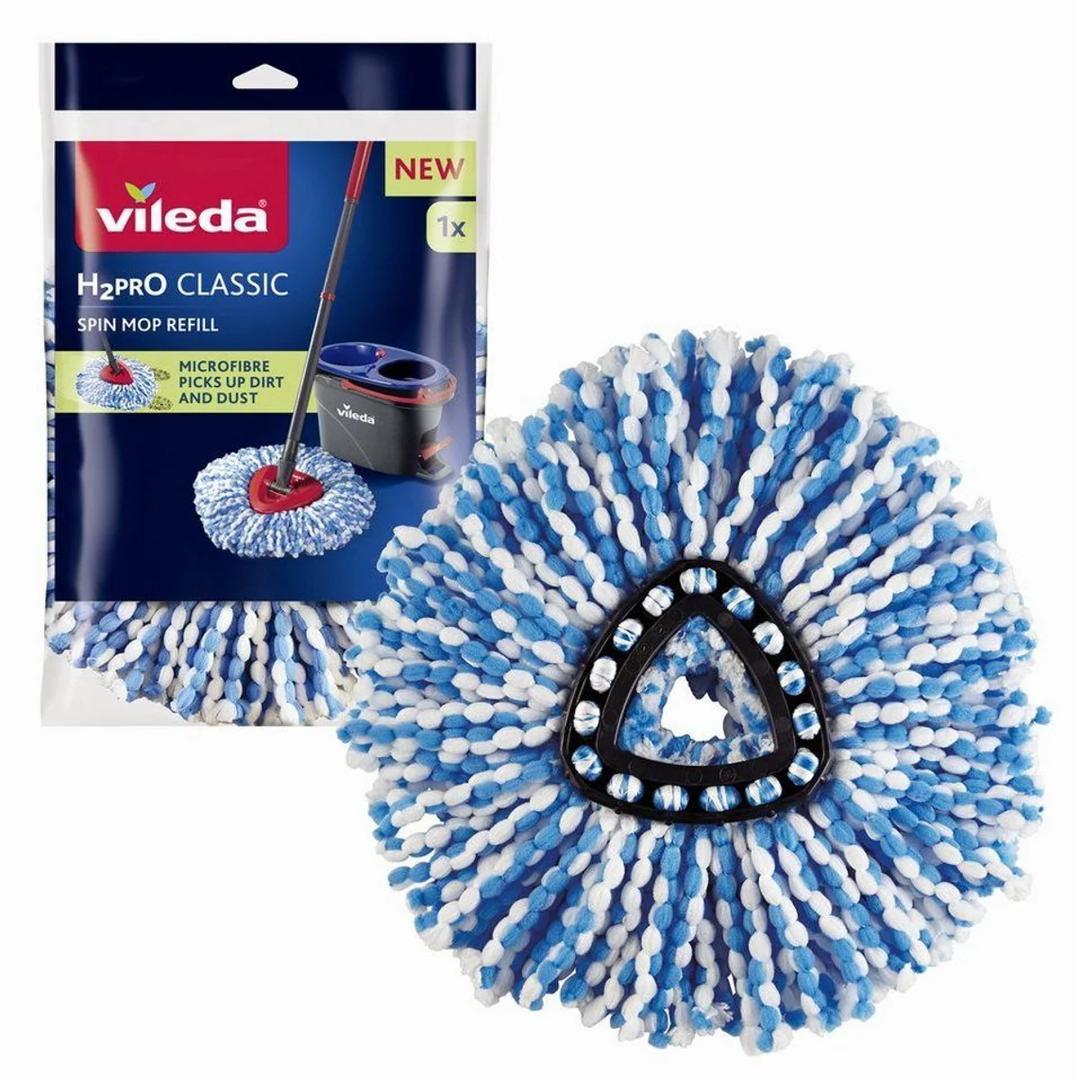 Vileda H2Pro Spinmop Ersatzbezug, leistungsstarke Mikrofasern, waschbar bis 30 °C
