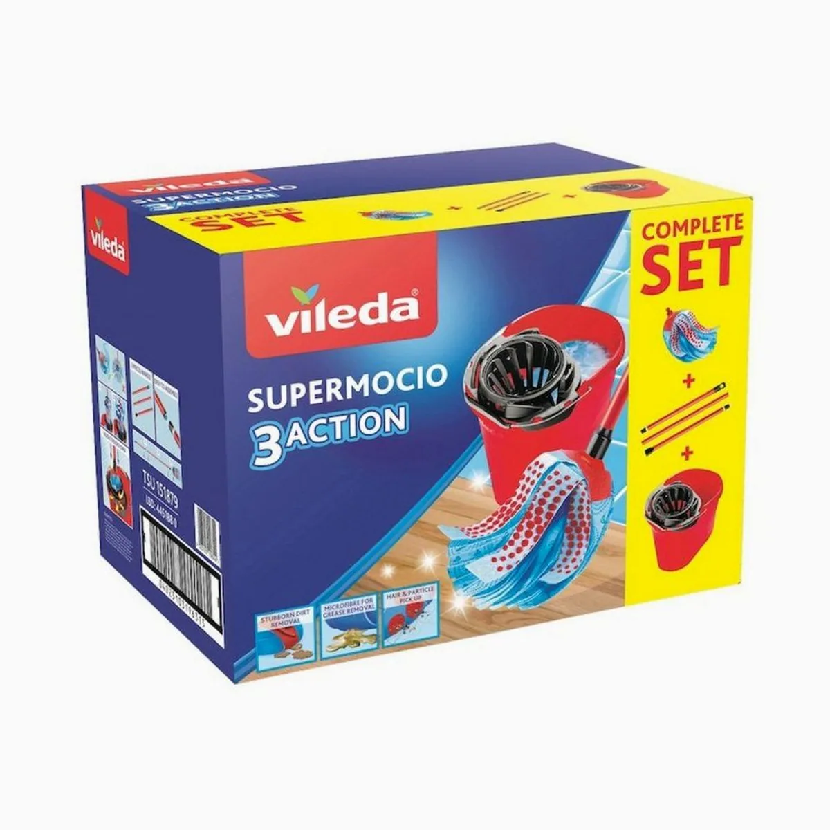 Vileda SuperMocio 3 Action Komplett Set, hohe Schmutzaufnahme, integrierte Auswringfunktion, für alle Hartböden 3