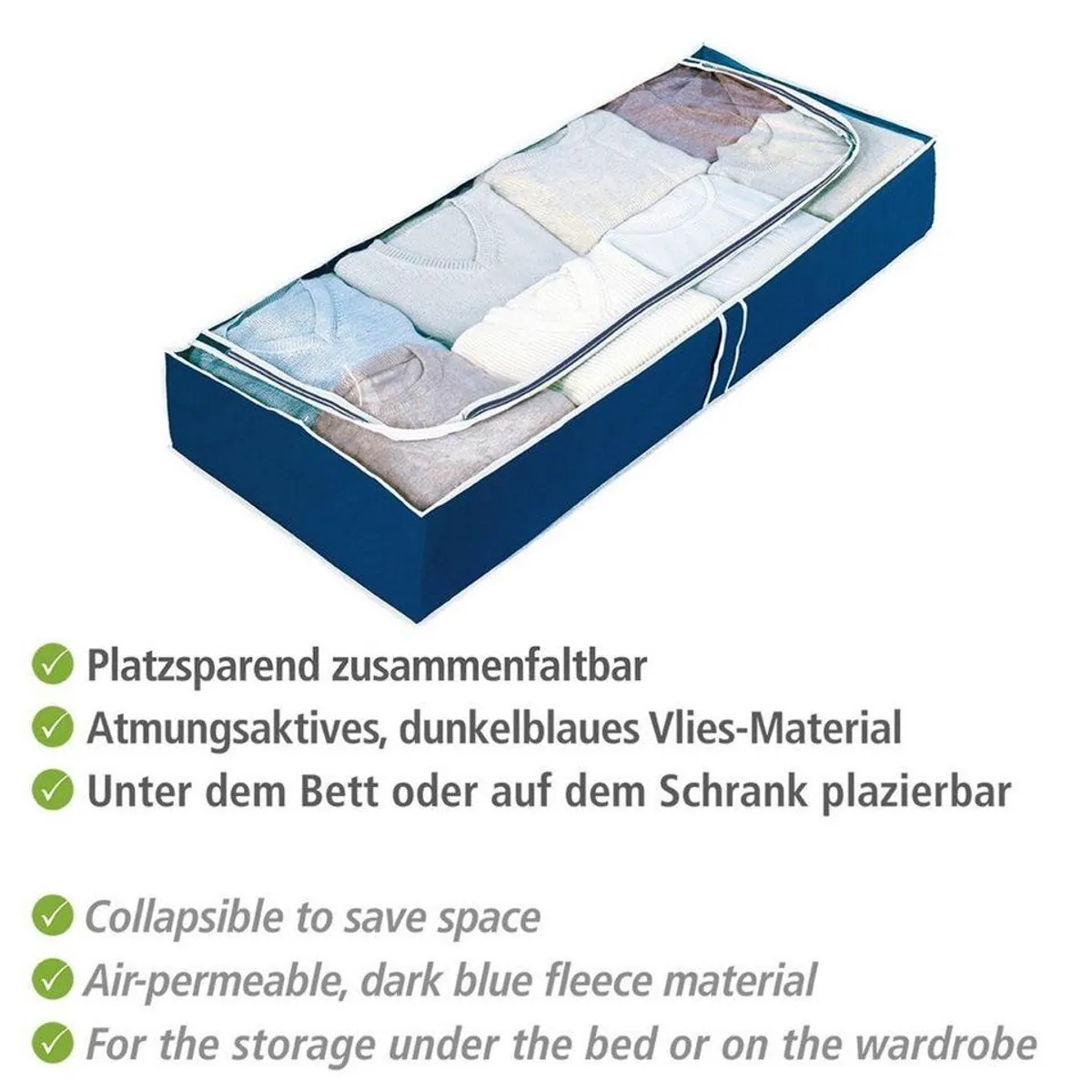 WENKO Unterbettkommode Air, flaches Raumwunder, Sichtfenster & 3-Seiten-Reißverschluss — Set mit 4 St. 3