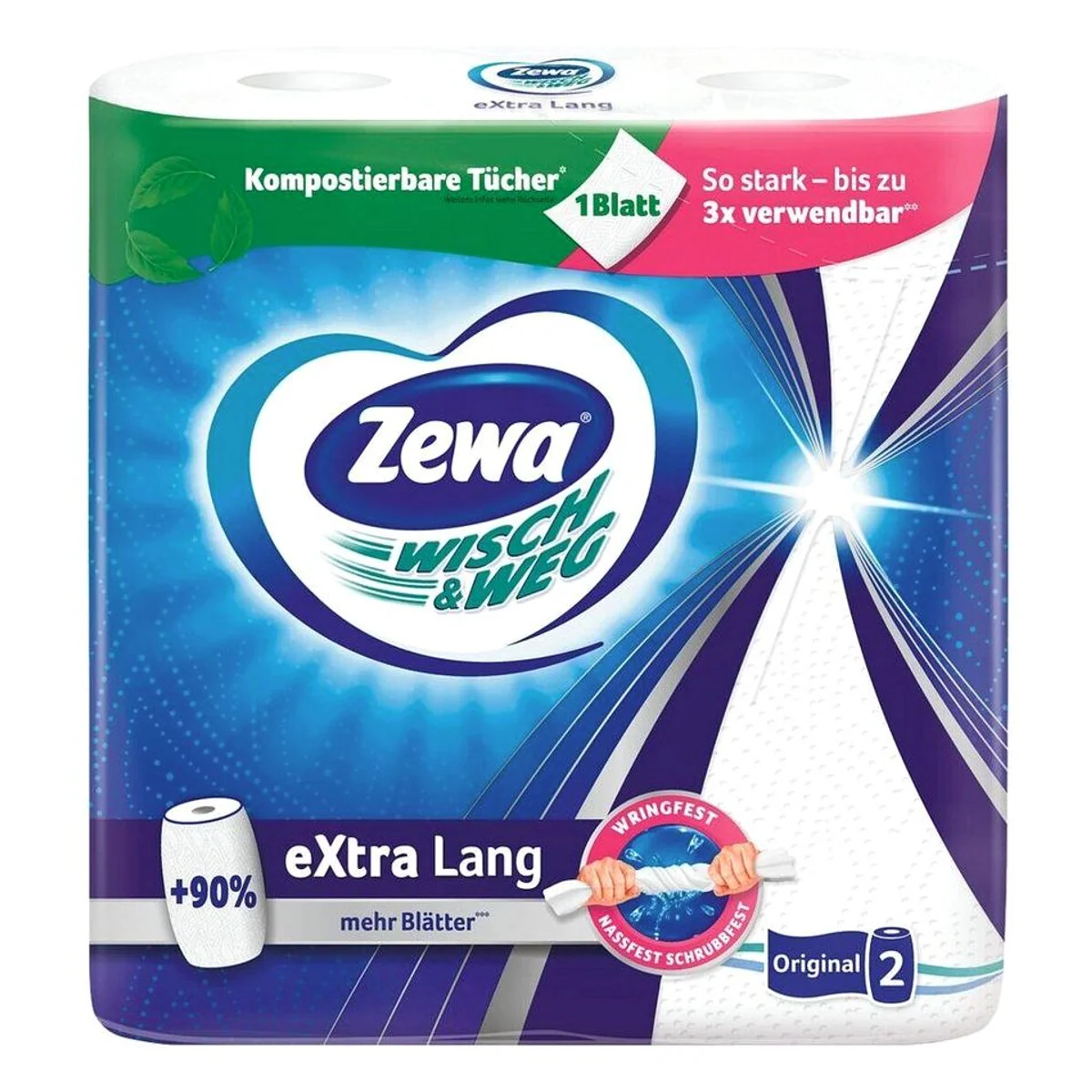 Zewa Küchenrolle Wisch&Weg Original eXtra Lang, 2-lagig, hohe Nassfestigkeit