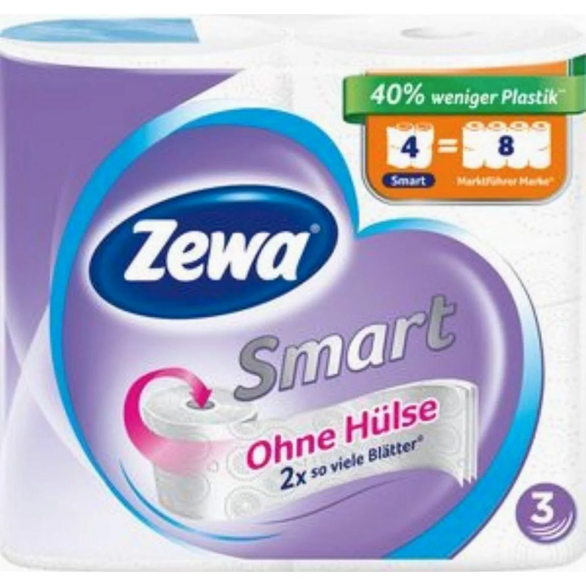 Zewa Smart Toilettenpapier, 3-lagig, hülselfrei, hohe Blattanzahl — 36 Rollen