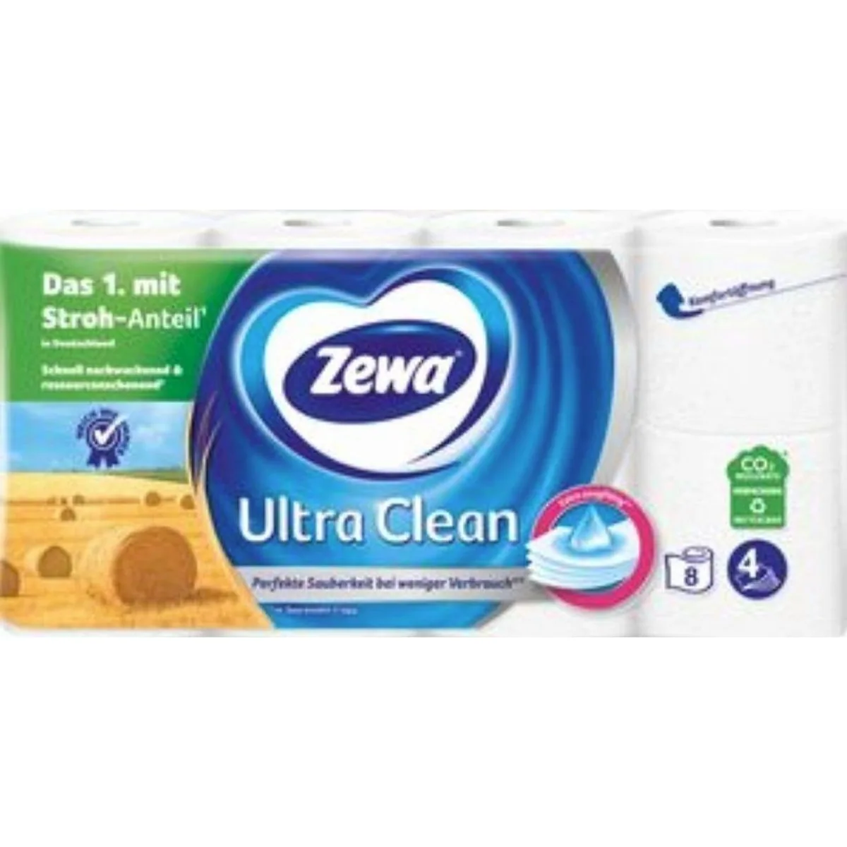 Zewa Ultra Clean Toilettenpapier, 56 weiche Blätter pro Rolle, 7 x 8 Rollen