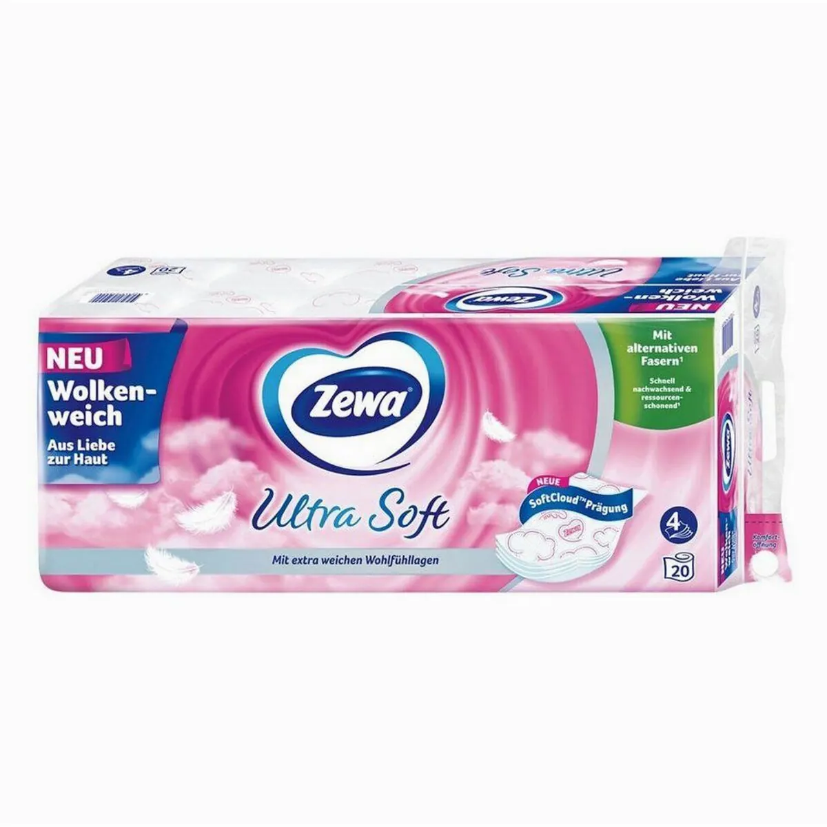 Zewa Ultra Soft Toilettenpapier, 4-lagig, hautfreundlich, mit Strohanteil